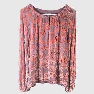 Sundance Silk Blend Blouse Top Sm Floral Pink Velvet Burnout Long Sleeve Shirt